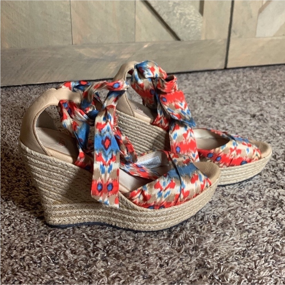 UGG Lucianna Santorini silk Ikat print wrap espadrilles sandals Size 7.5 - Picture 11 of 13